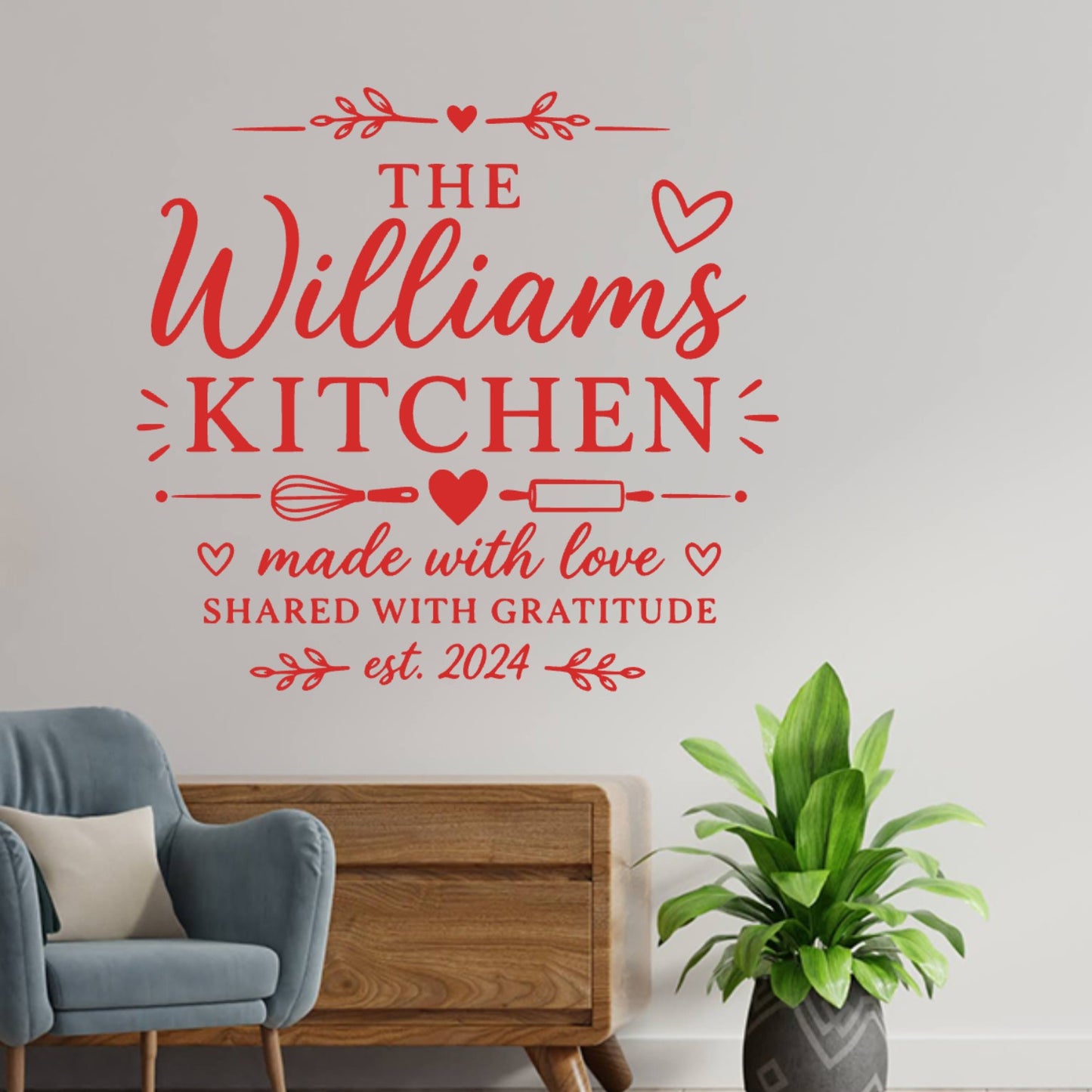 Kitchen Wall Sticker Made With Love – Personalised Family Name Decal