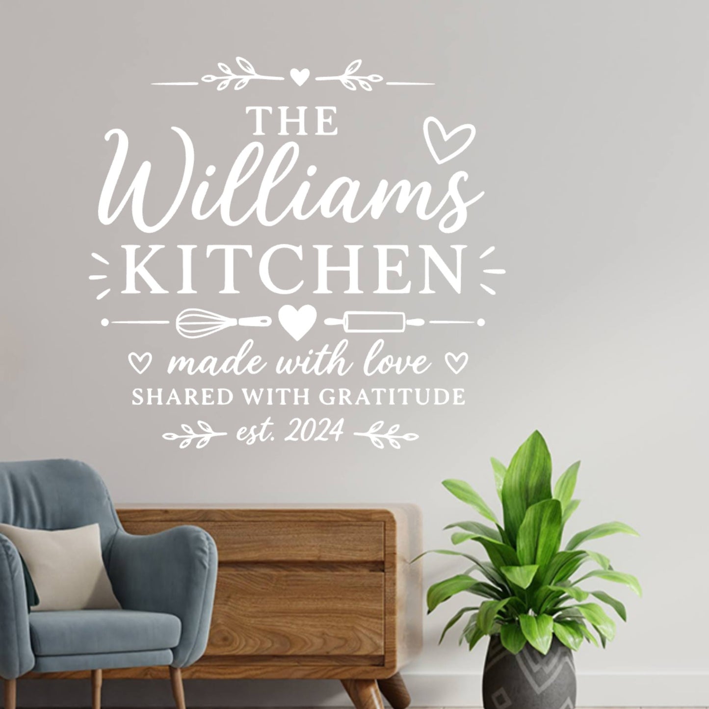 Kitchen Wall Sticker Made With Love – Personalised Family Name Decal