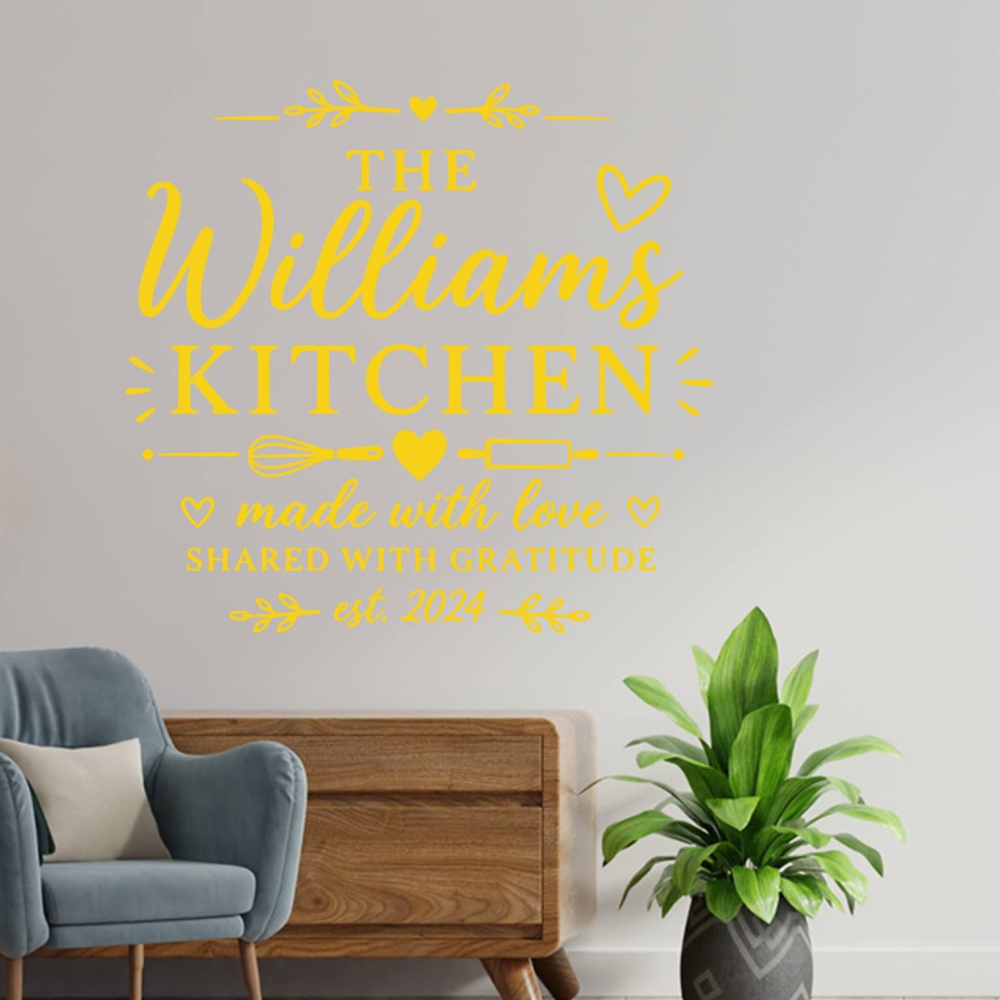 Kitchen Wall Sticker Made With Love – Personalised Family Name Decal
