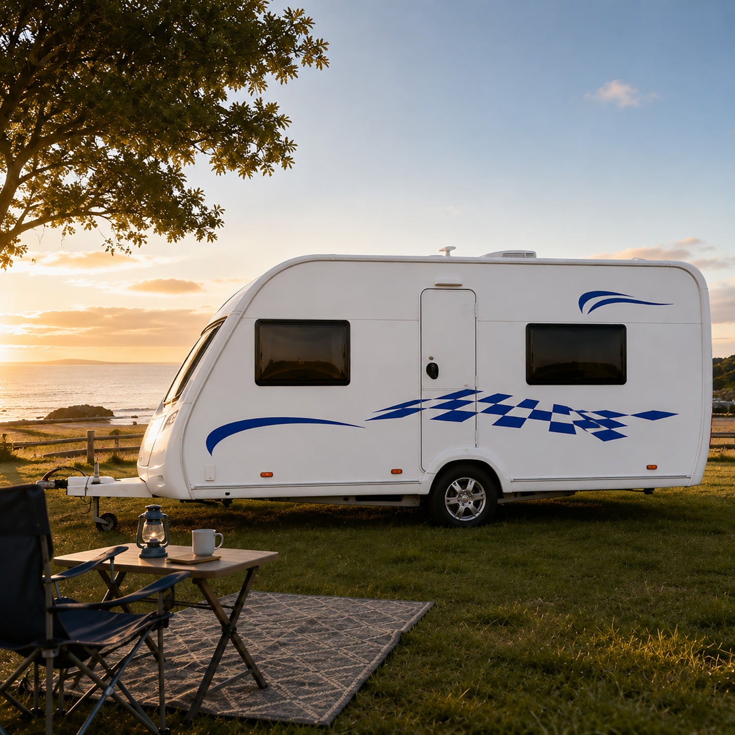 Chequered Wave Caravan Graphics – Caravan Side Vinyl Decals