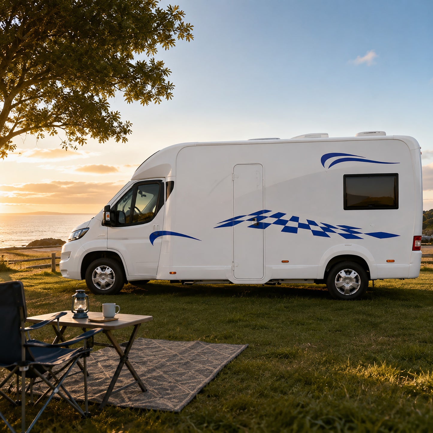 Chequered Wave Motorhome Graphics – Campervan Side Vinyl Decals