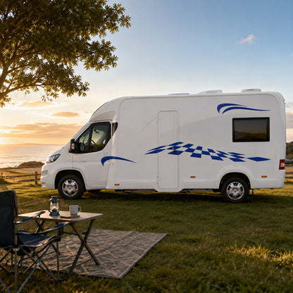 Chequered Wave Motorhome Graphics – Campervan Side Vinyl Decals