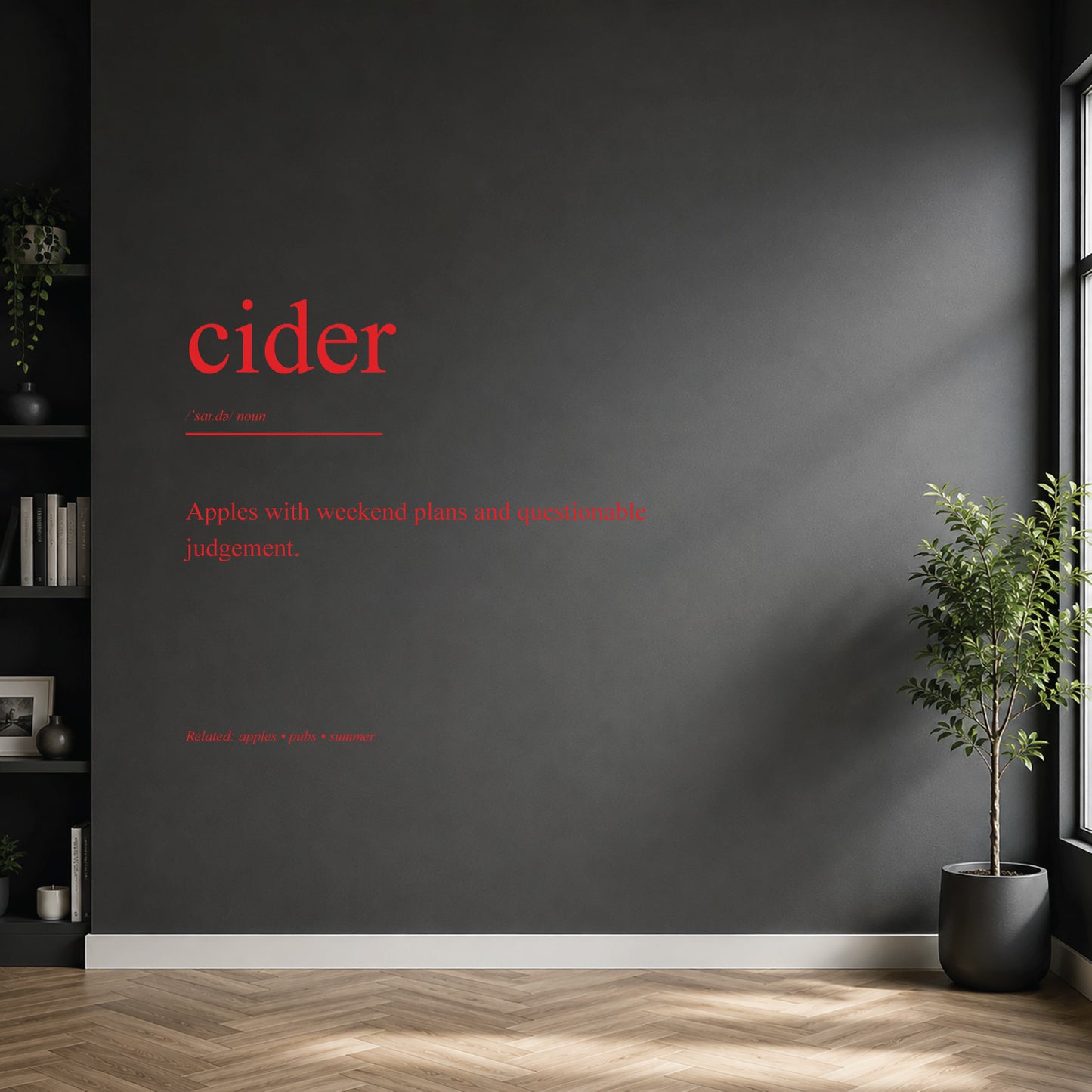 White cider dictionary definition wall sticker on a modern kitchen or home bar wall.
