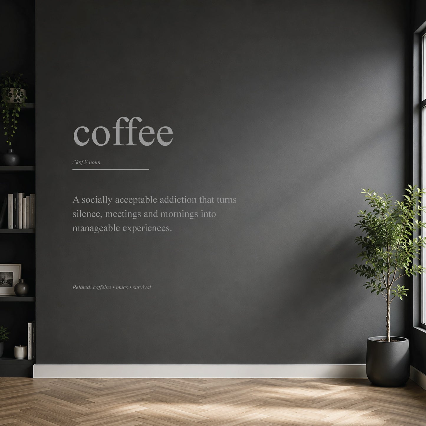 White coffee dictionary definition wall sticker on a modern kitchen or home bar wall.