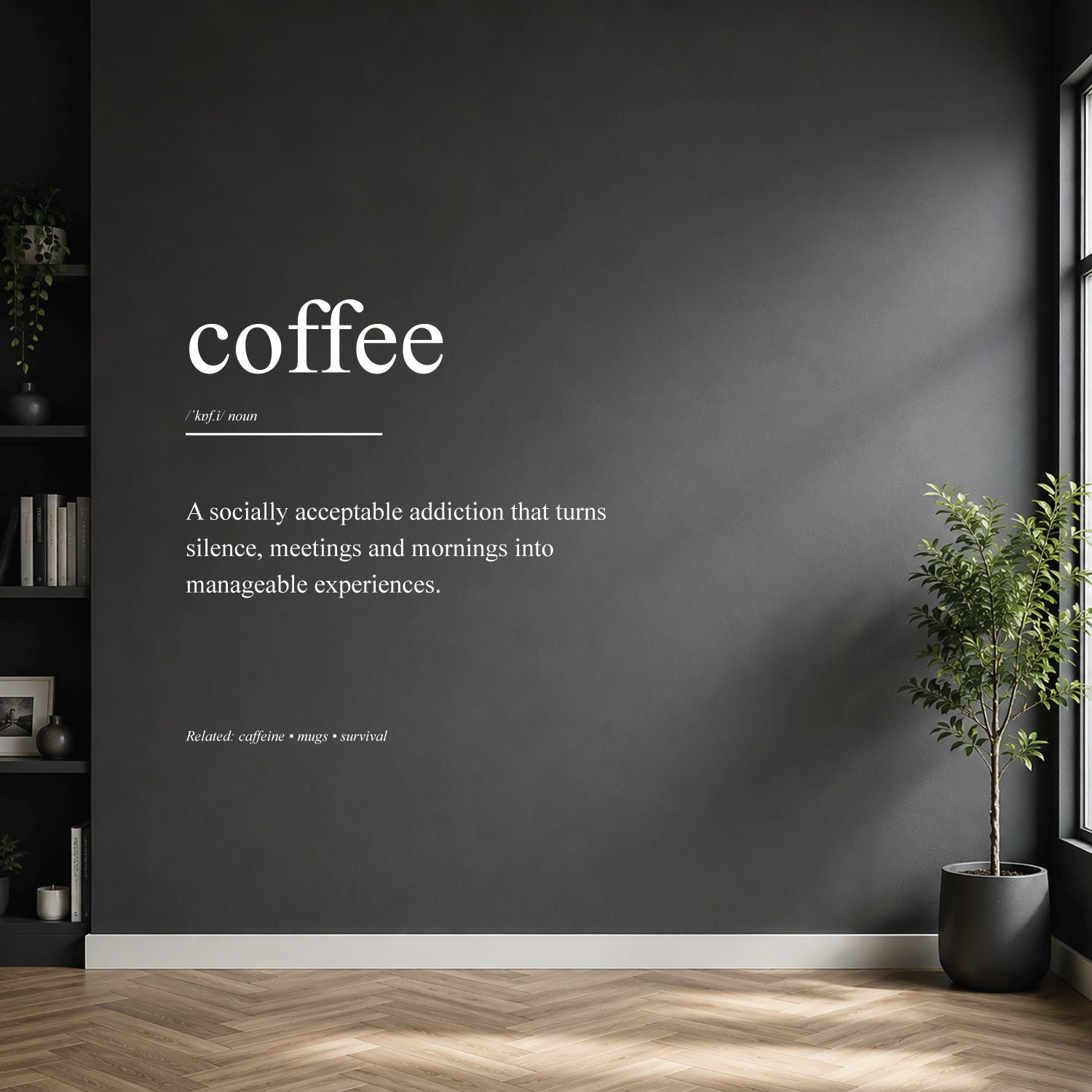 White coffee dictionary definition wall sticker on a modern kitchen or home bar wall.