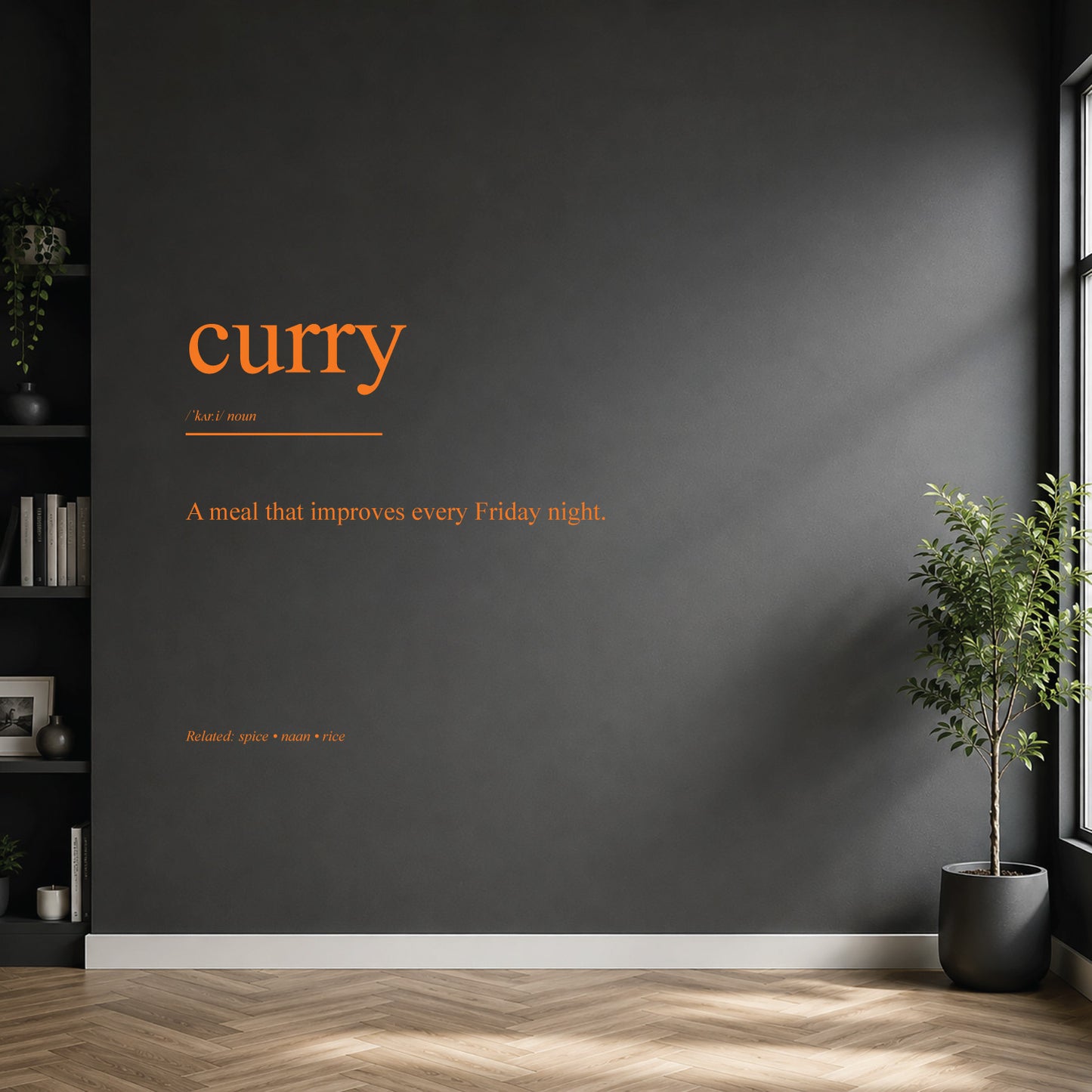 White curry dictionary definition wall sticker on a modern kitchen wall.