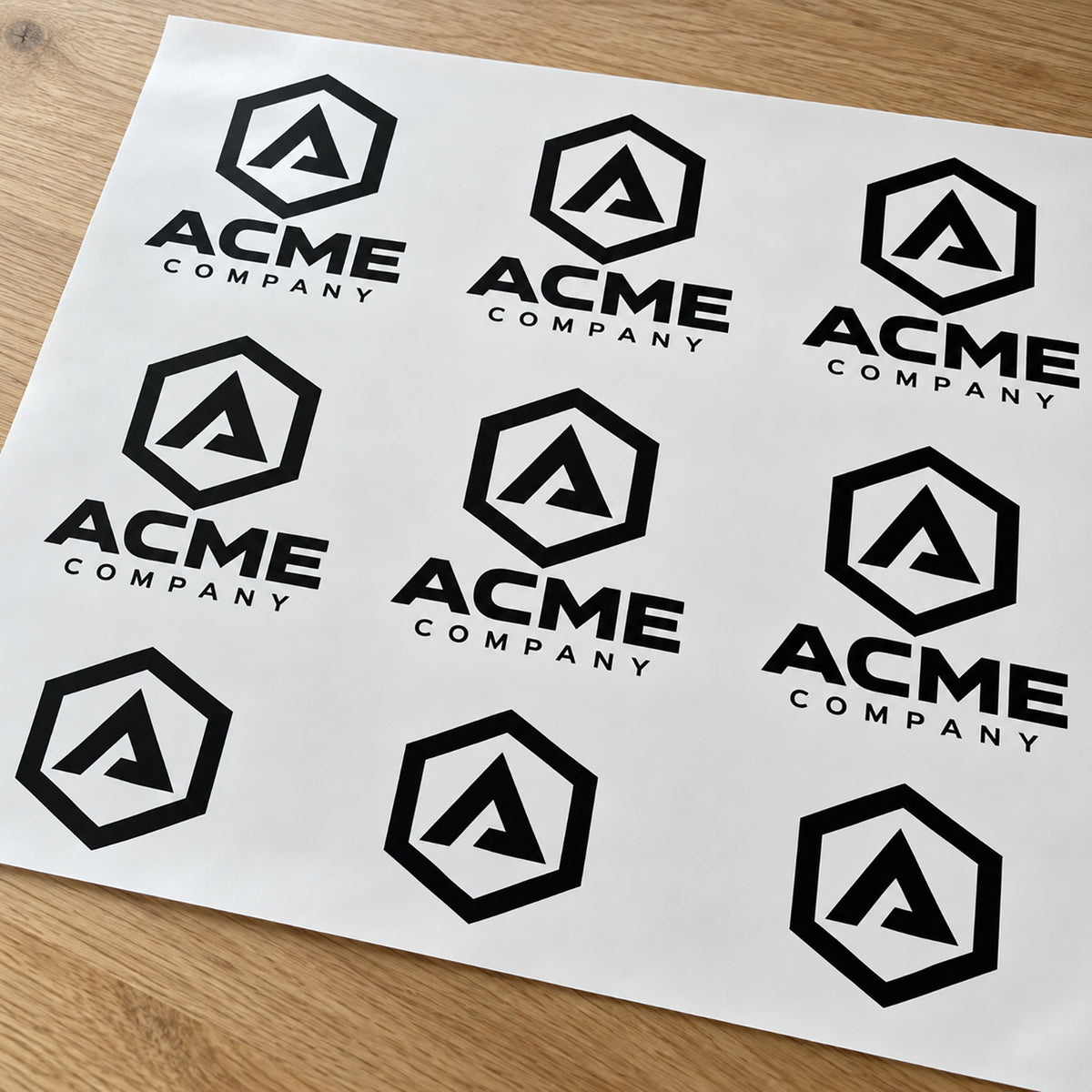Sheet of black custom business logo vinyl stickers