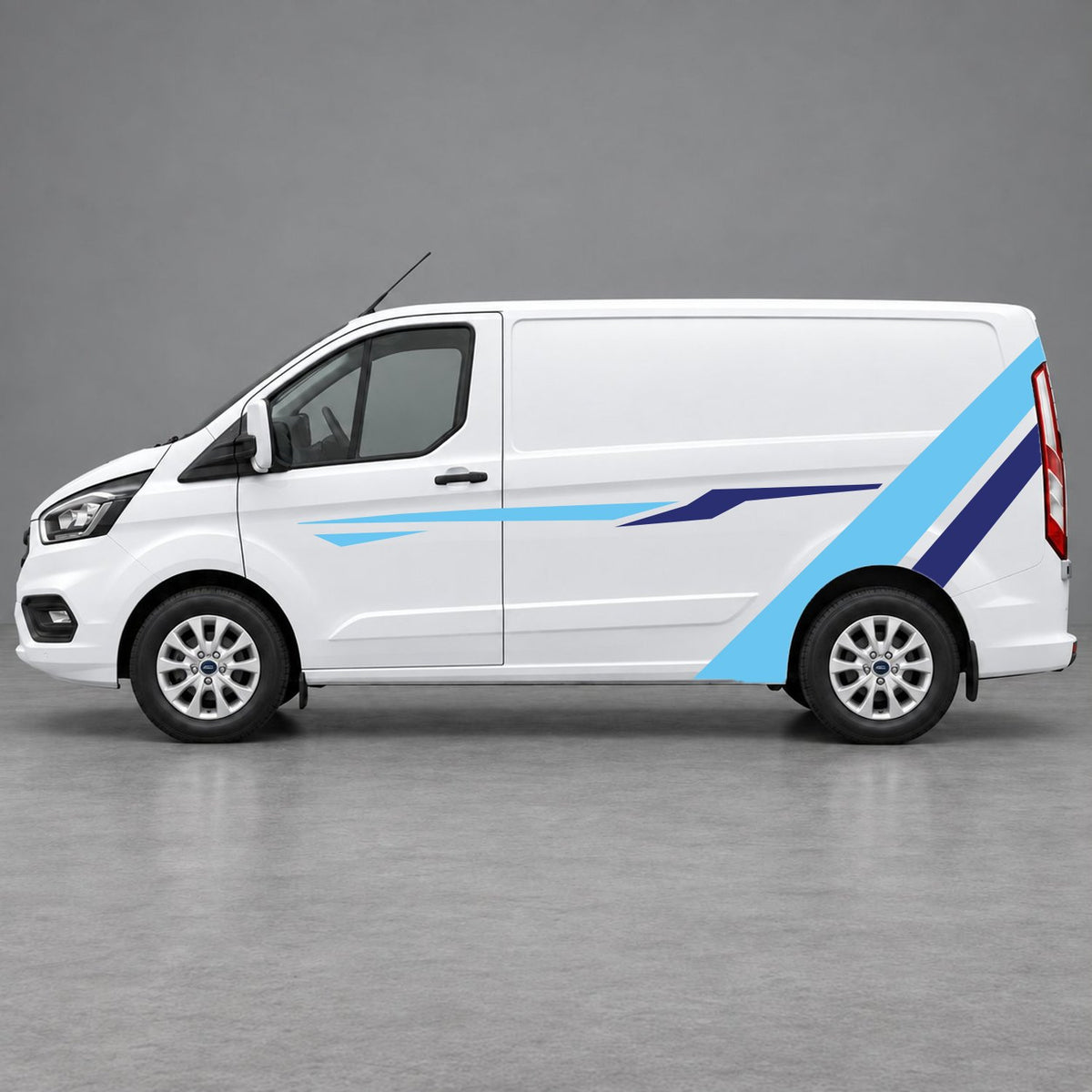 Ford Transit Custom Bold Rear Diagonal Side Stripes in Light Blue & Navy Blue
