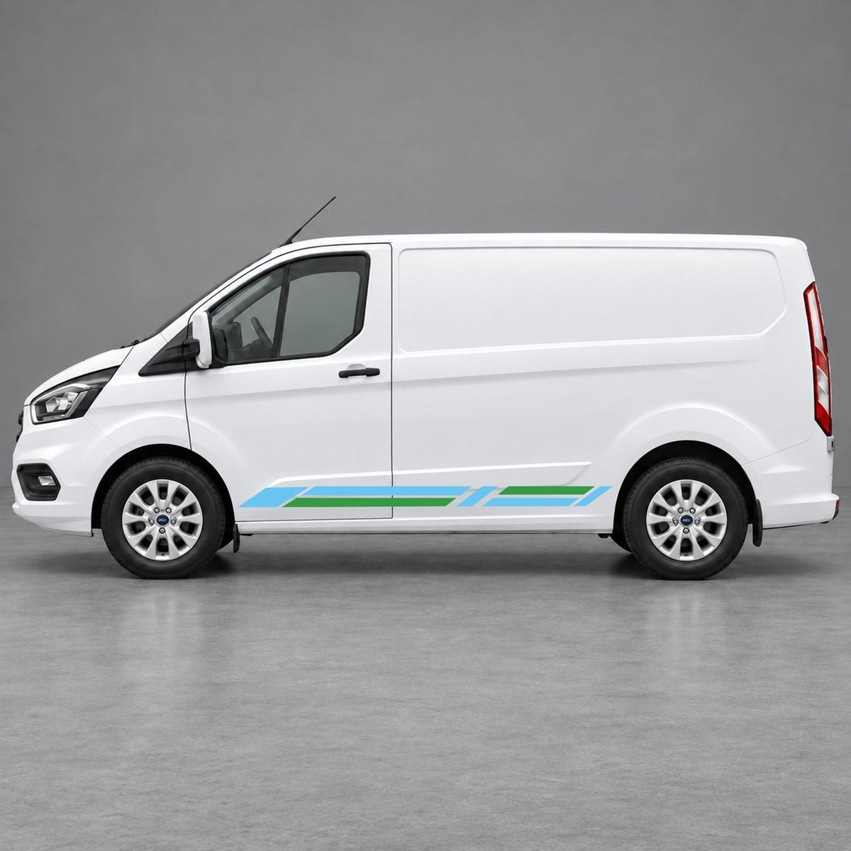 Ford Transit Custom Geometric Lower Side Stripes in Light Blue & Green