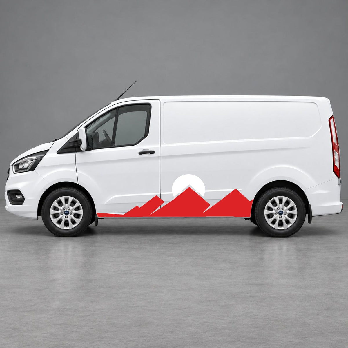 Ford Transit Custom Minimal Mountain Peak Side Graphics in Red & White