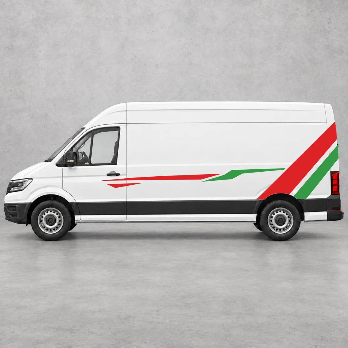 VW Crafter Bold Rear Diagonal Side Stripes in Red & Green