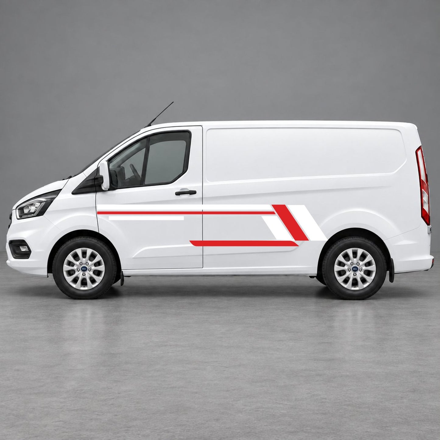 Ford Transit Custom Geometric Outline Side Stripes in White & Red