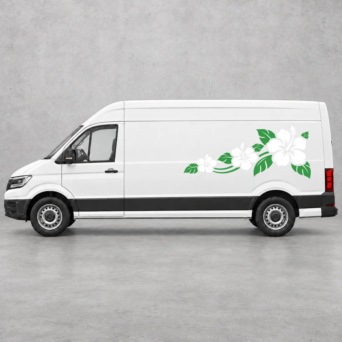 VW Crafter Hibiscus Flower Trail Side Graphics in Green & White