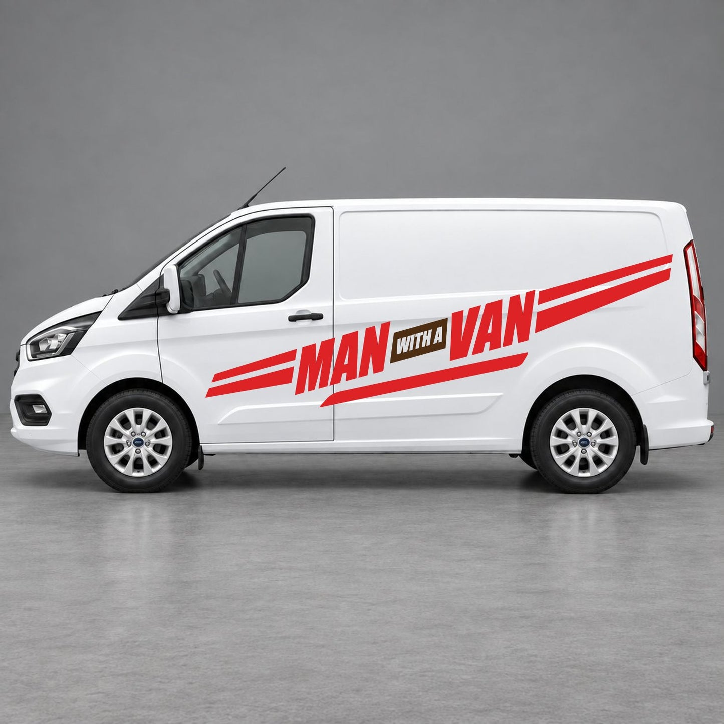 Ford Transit Custom Man with a Van Side Stripes in Red & Brown