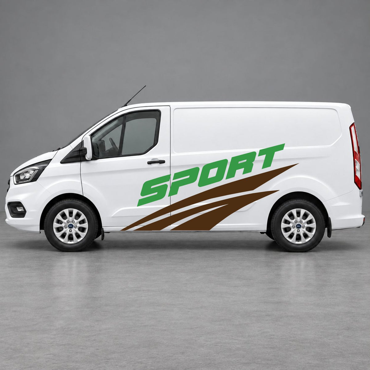 Ford Transit Custom Sport Twin Stripe Side Graphics in Brown & Green