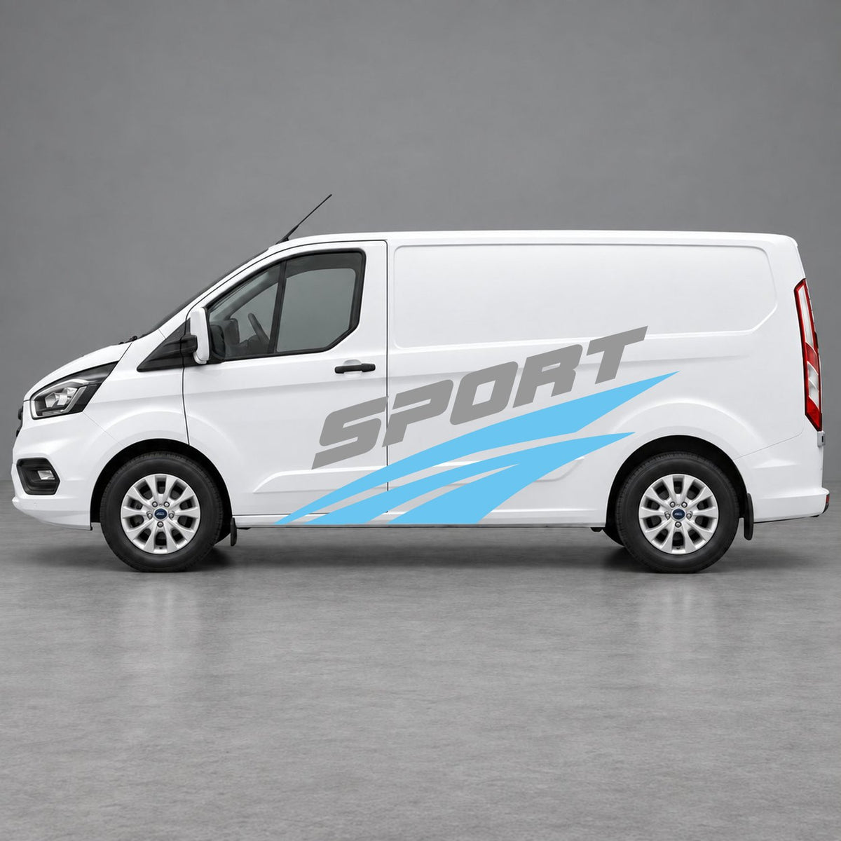 Ford Transit Custom Sport Twin Stripe Side Graphics in Light Blue & Grey