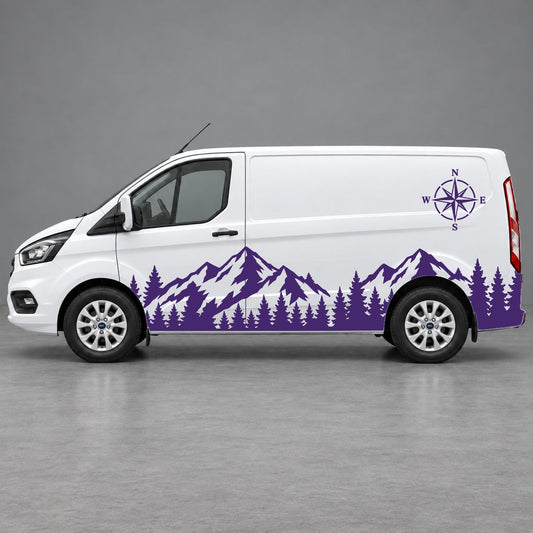 Ford Transit Custom Mountain Forest & Compass Side Graphics in Purple