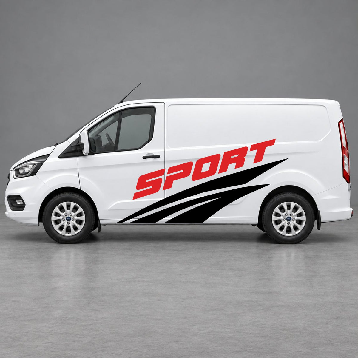 Ford Transit Custom Sport Twin Stripe Side Graphics in Black & Red
