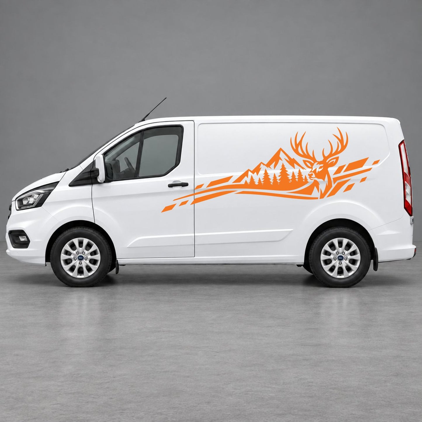 Ford Transit Custom Stag Mountain & Forest Side Graphics in Orange