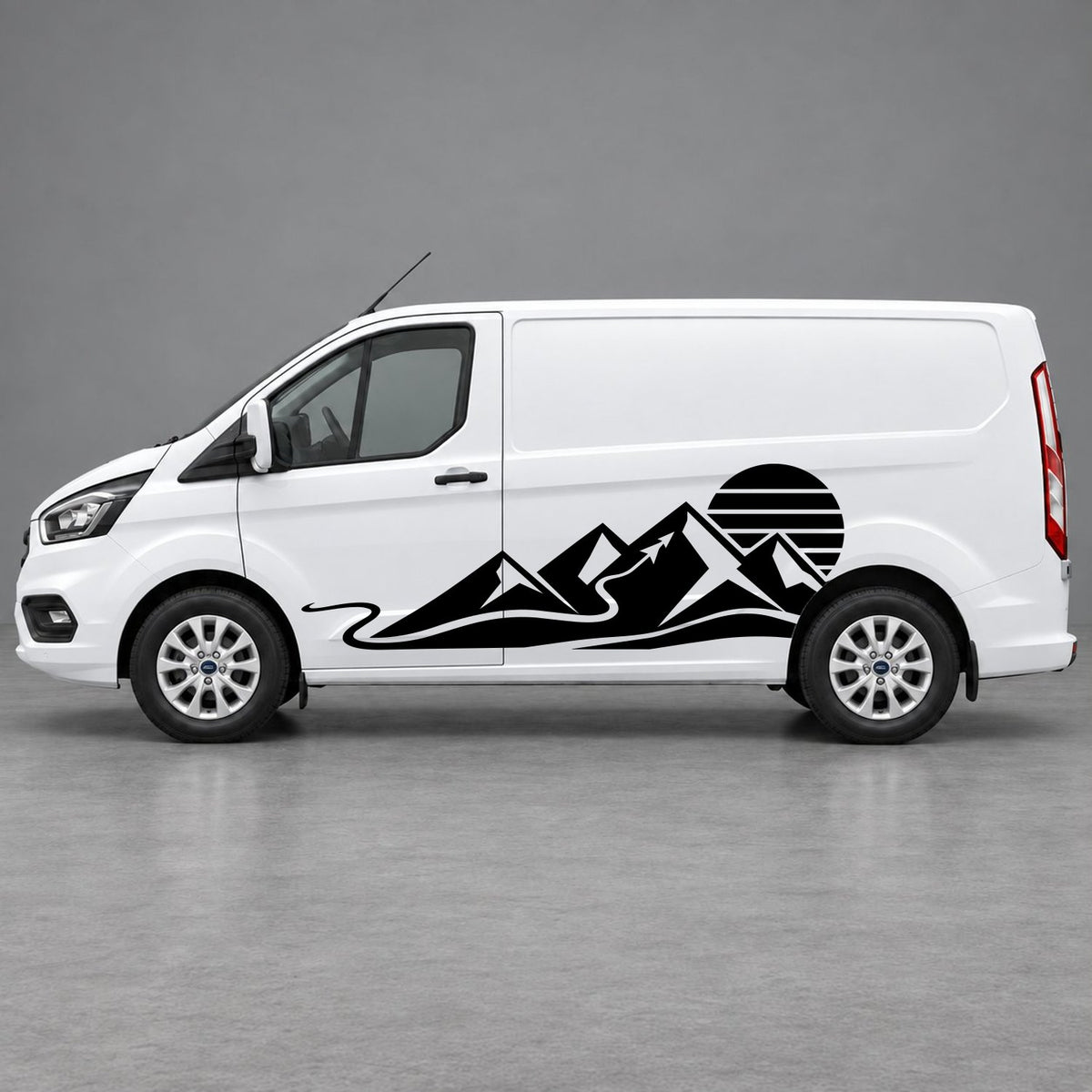 Ford Transit Custom Mountain Sunset Landscape Side Graphics in Black