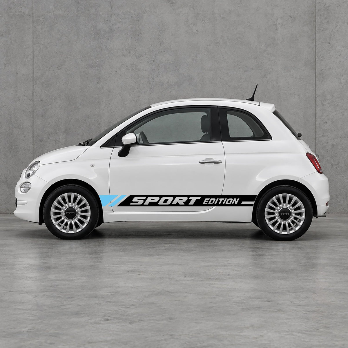 Fiat 500 Sport Edition Side Stripes Kit - Pair Supplied in Black & Light Blue