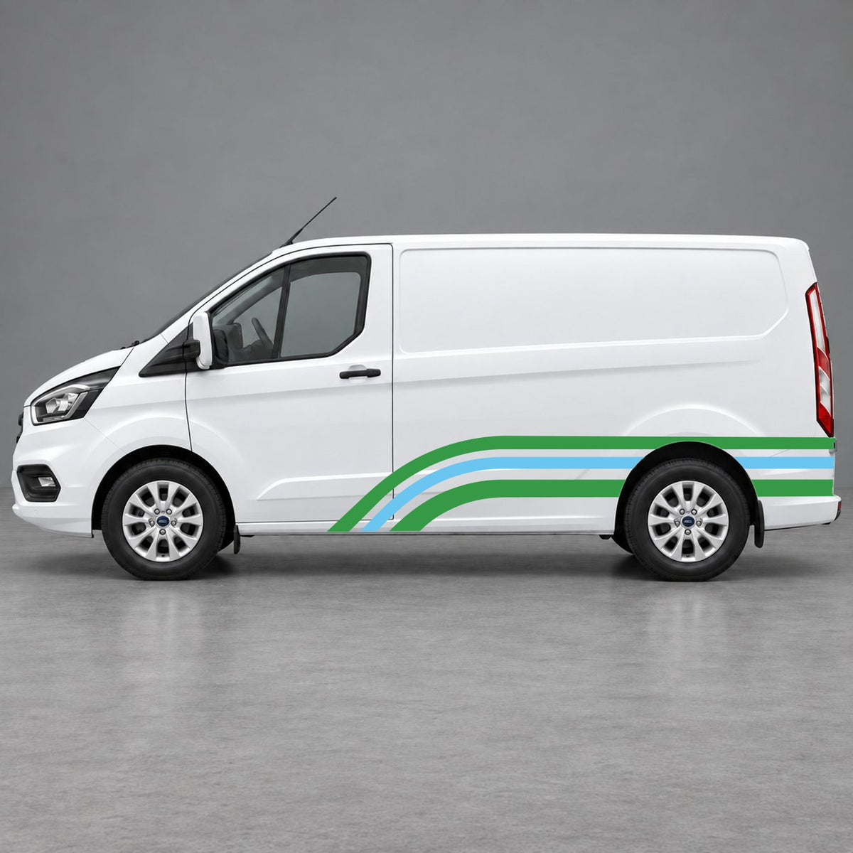 Ford Transit Custom Retro Triple-Arch Side Stripes in Green & Light Blue