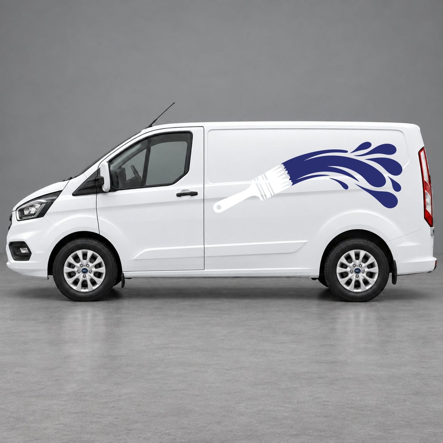Ford Transit Custom Paintbrush Swoosh Side Graphics in White & Navy Blue