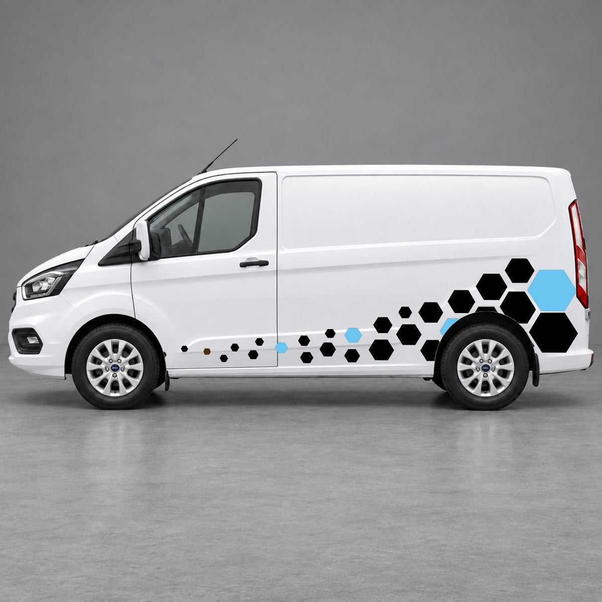 Ford Transit Custom Lower Hexagon Fade Side Graphics in Brown & Light Blue