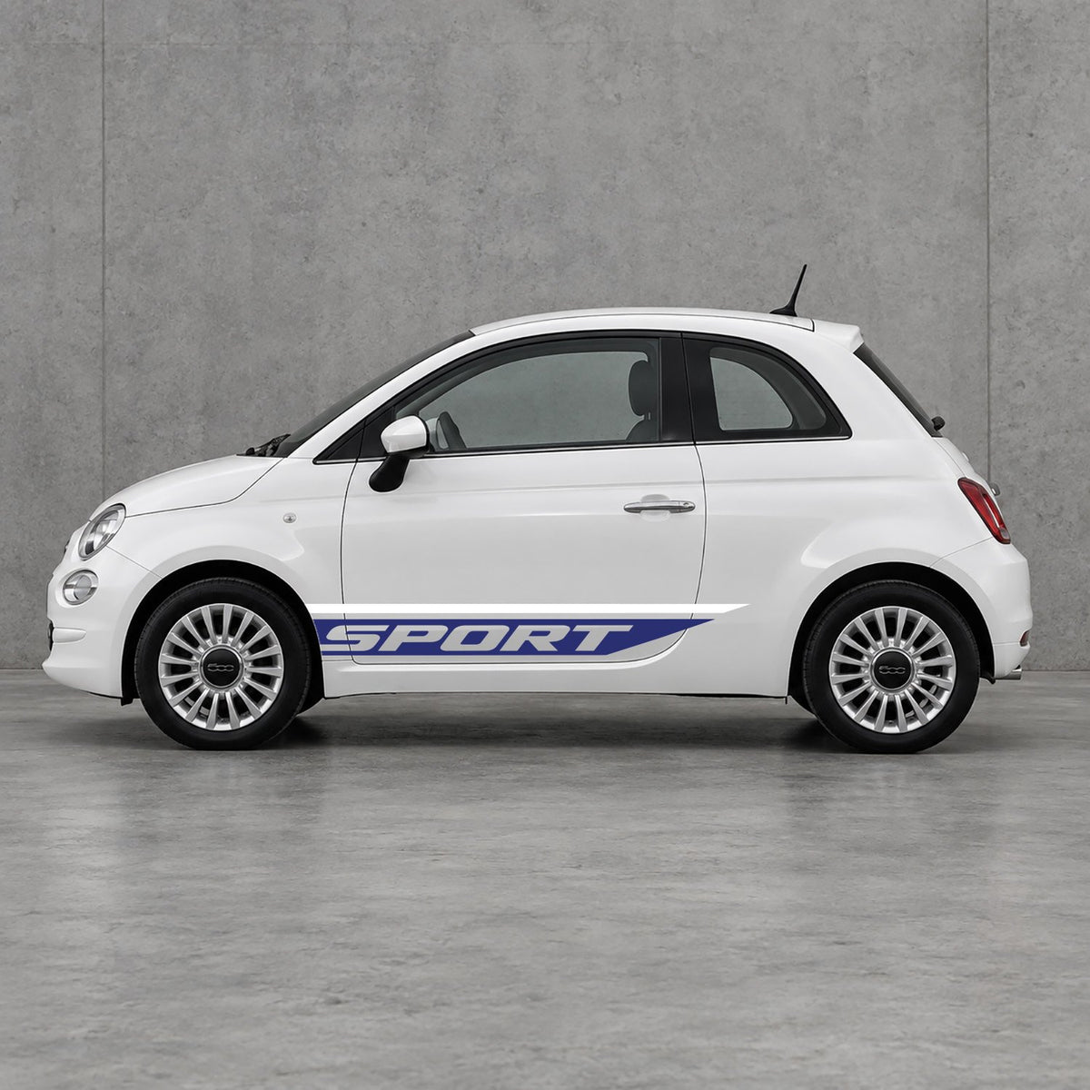 Fiat 500 Sport Lower Side Stripes Kit - Pair Supplied in White & Navy Blue