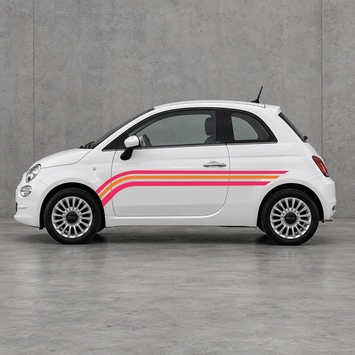 Fiat 500 Retro Triple Side Stripes Kit - Pair Supplied in Pink & Orange