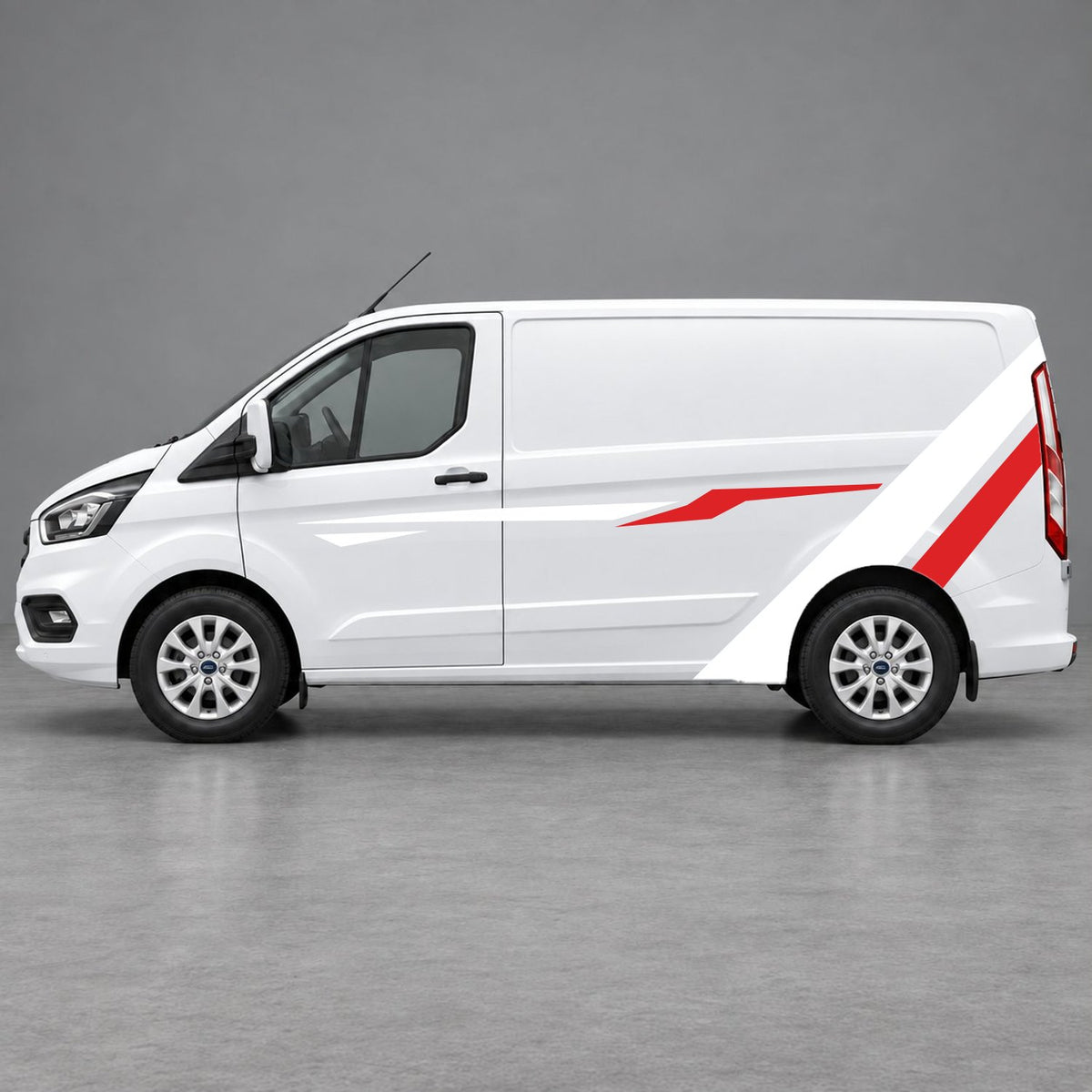 Ford Transit Custom Bold Rear Diagonal Side Stripes in White & Red