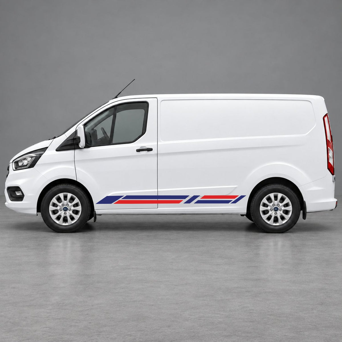 Ford Transit Custom Geometric Lower Side Stripes in Navy Blue & Red