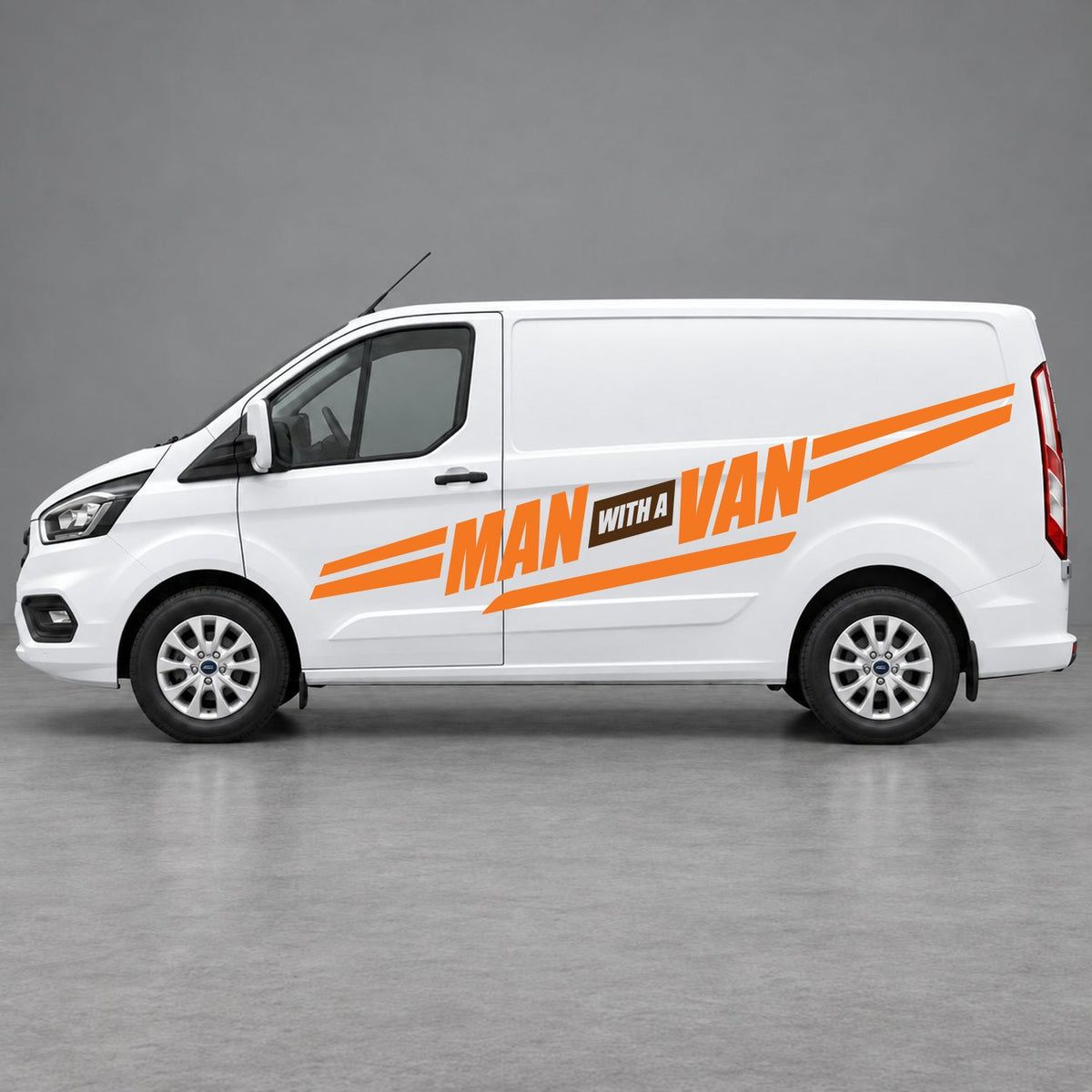 Ford Transit Custom Man with a Van Side Stripes in Orange & Brown