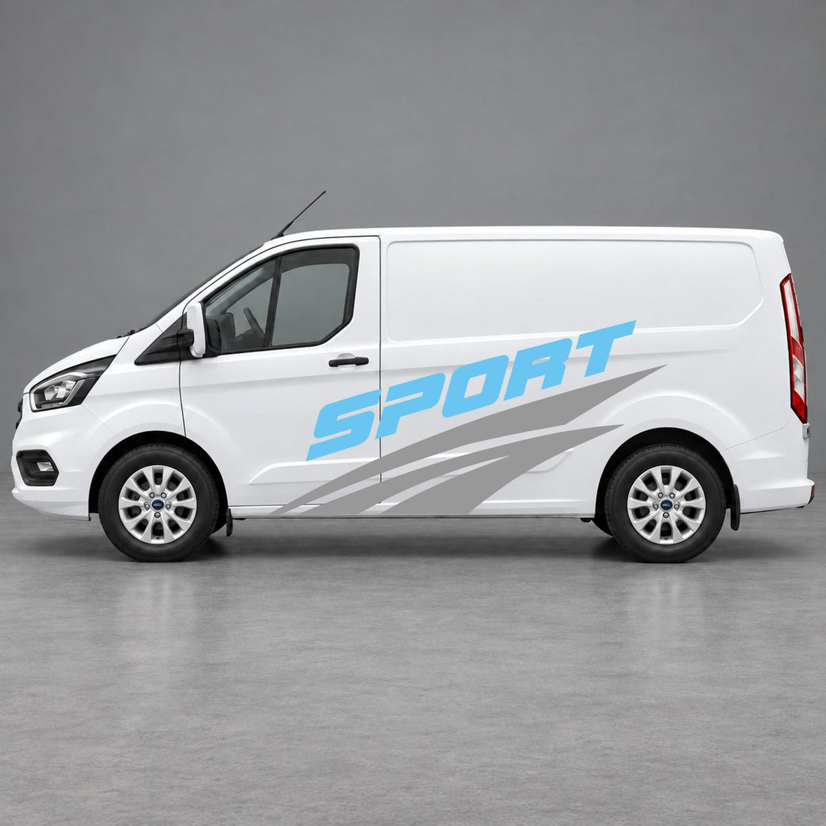 Ford Transit Custom Sport Twin Stripe Side Graphics in Grey & Light Blue