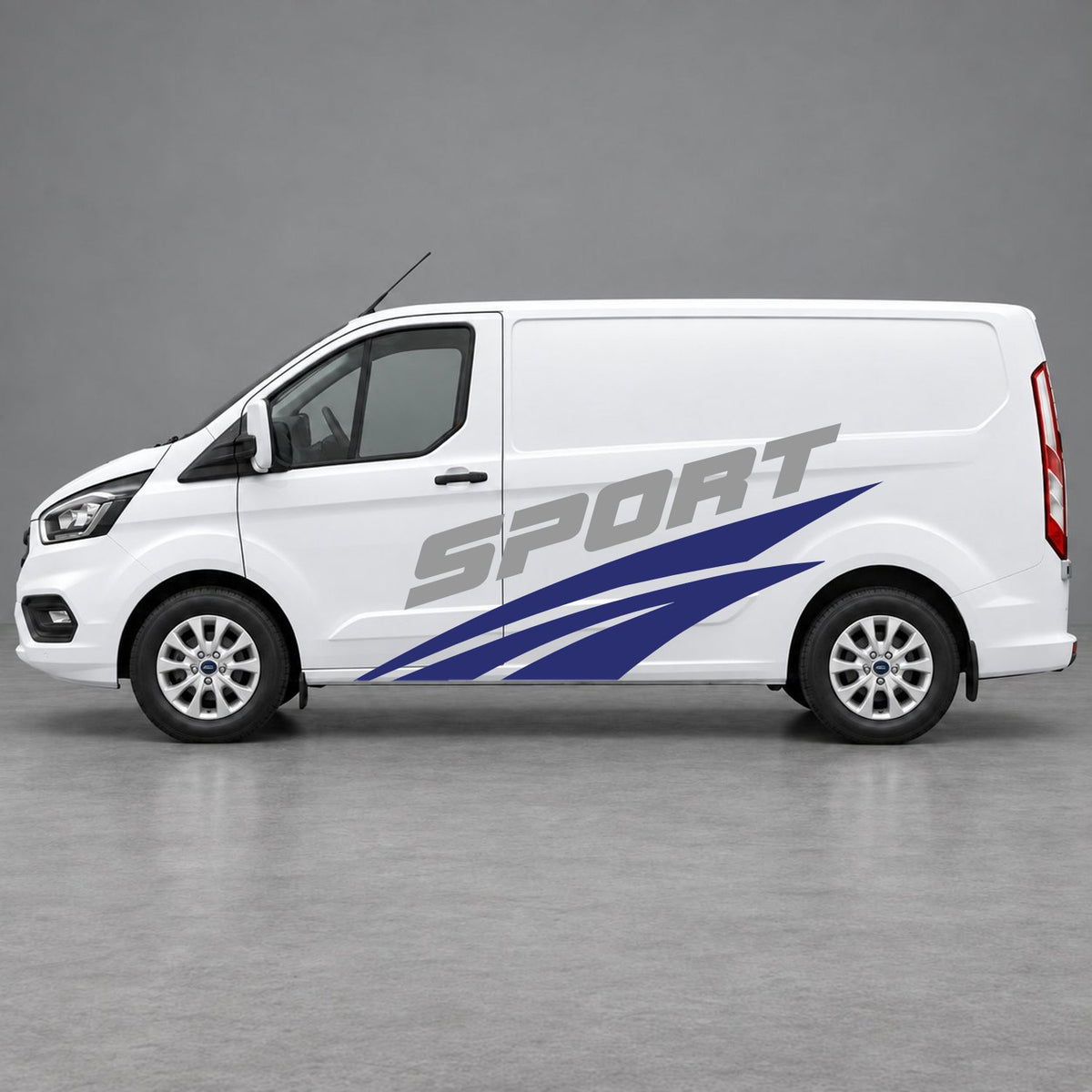 Ford Transit Custom Sport Twin Stripe Side Graphics in Navy Blue & Grey