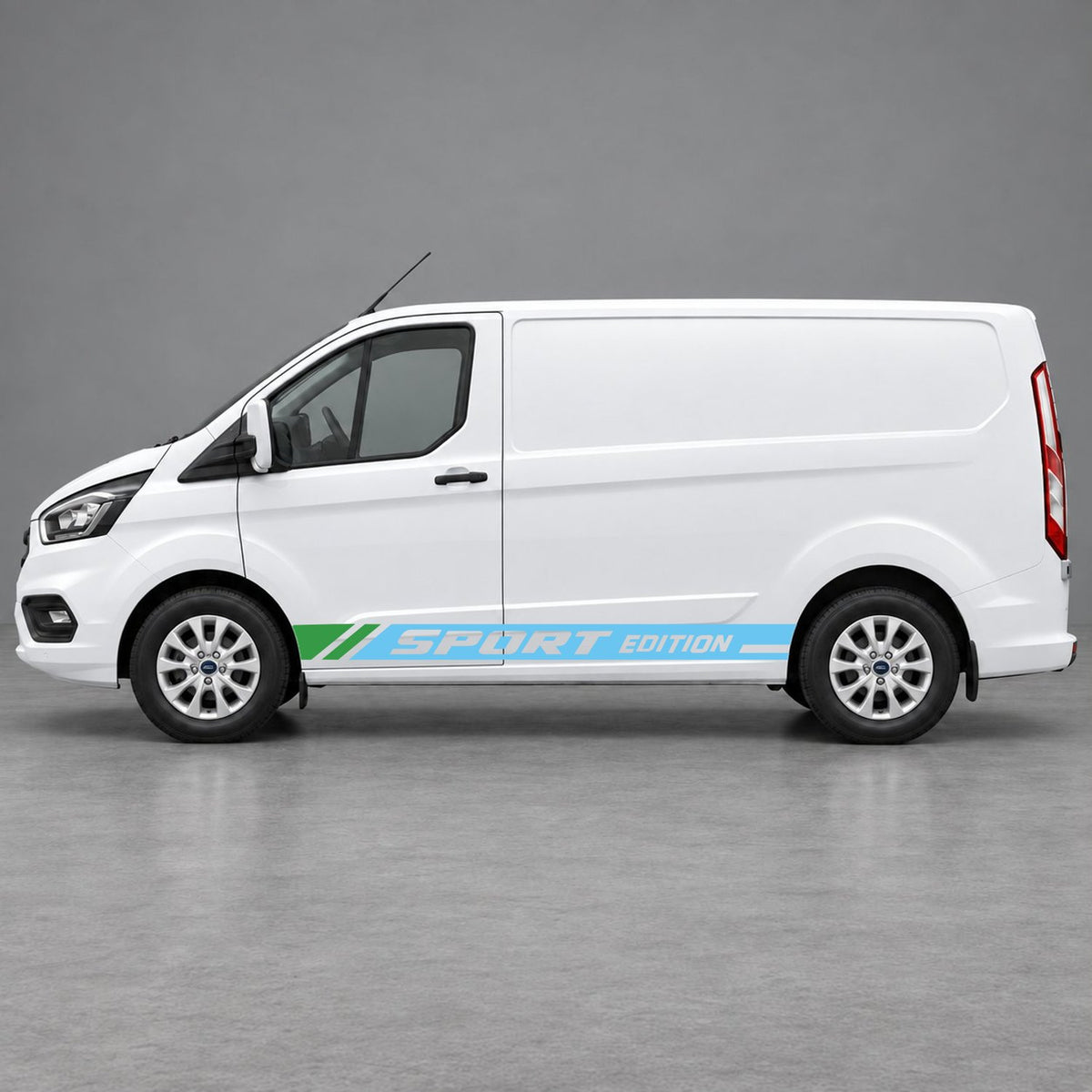 Ford Transit Custom Sport Edition Lower Side Graphics in Light Blue & Green
