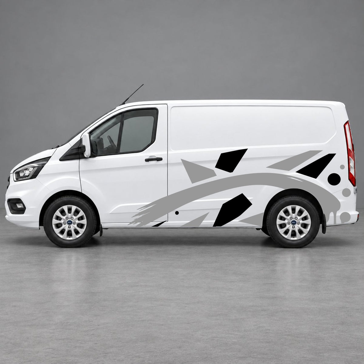 Ford Transit Custom Abstract Geometric Splash Side Graphics in Black & Grey