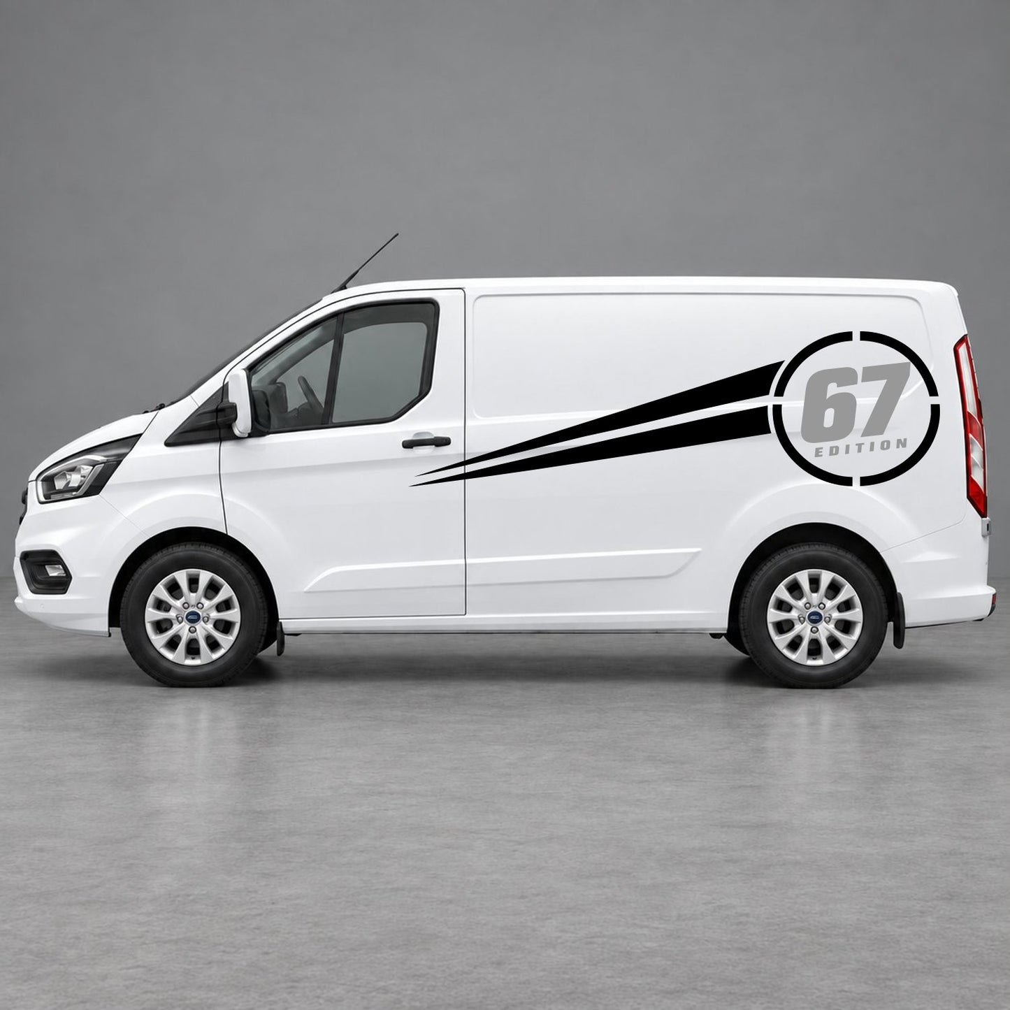 Ford Transit Custom Personalised Number Edition Side Stripes in Black & Grey