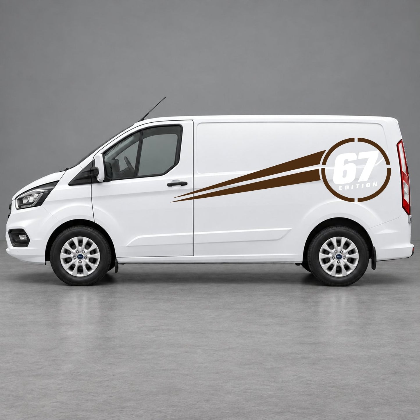 Ford Transit Custom Personalised Number Edition Side Stripes in Brown & White