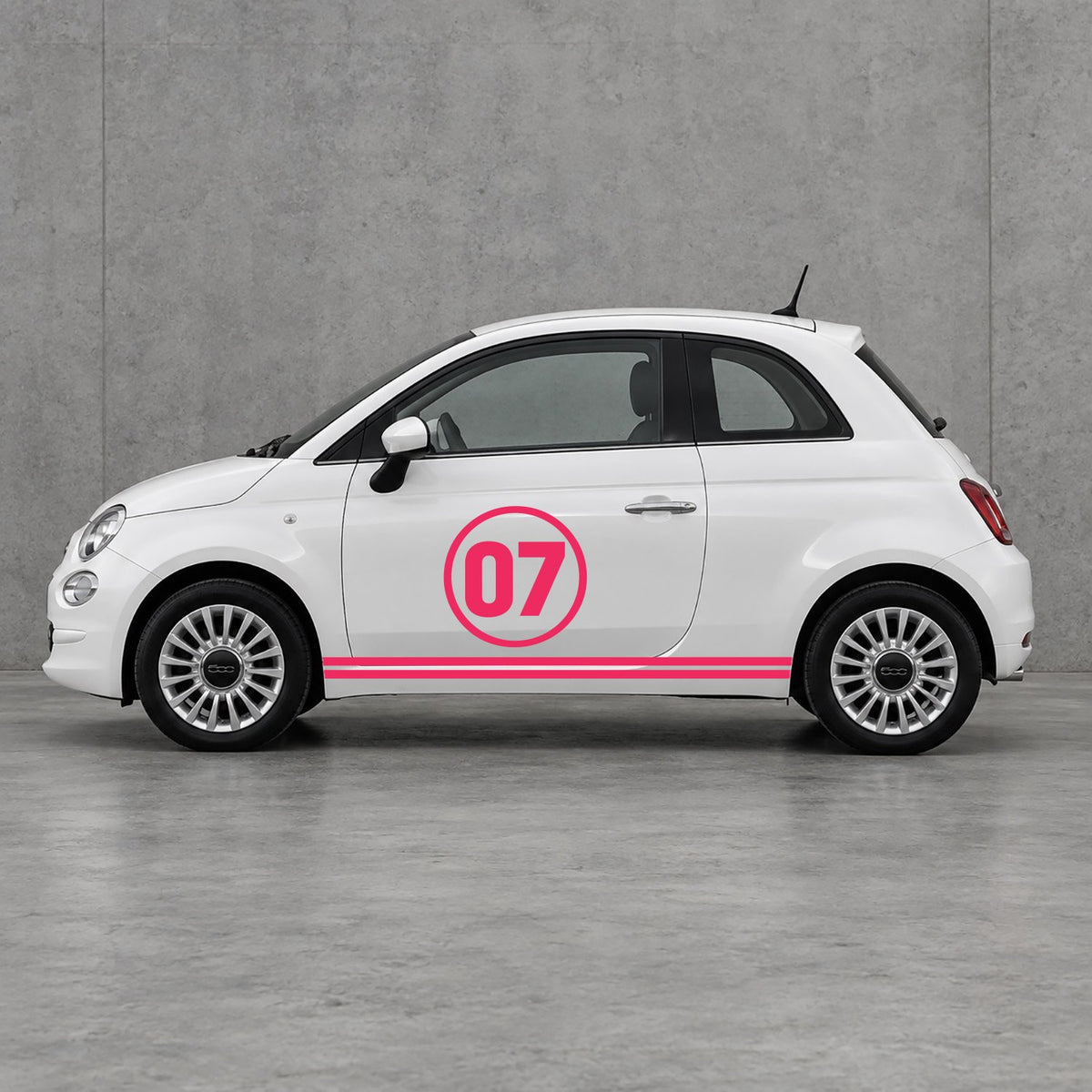 Fiat 500 Choose Your Number Racing Stripes Kit - Pair Supplied in Pink