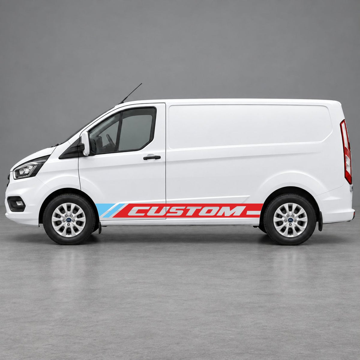 Ford Transit Custom Custom Lower Side Stripes in Red & Light Blue