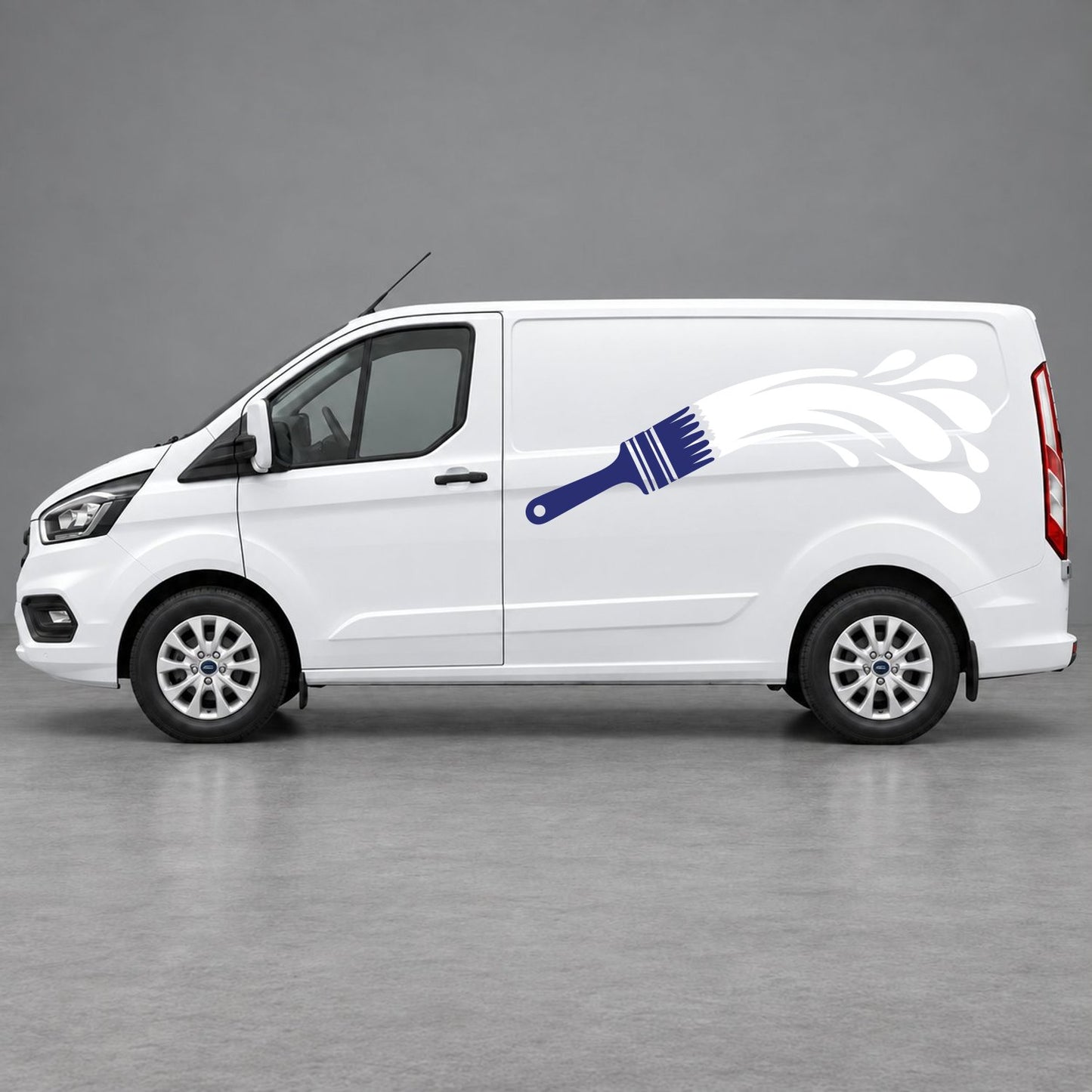 Ford Transit Custom Paintbrush Swoosh Side Graphics in Navy Blue & White