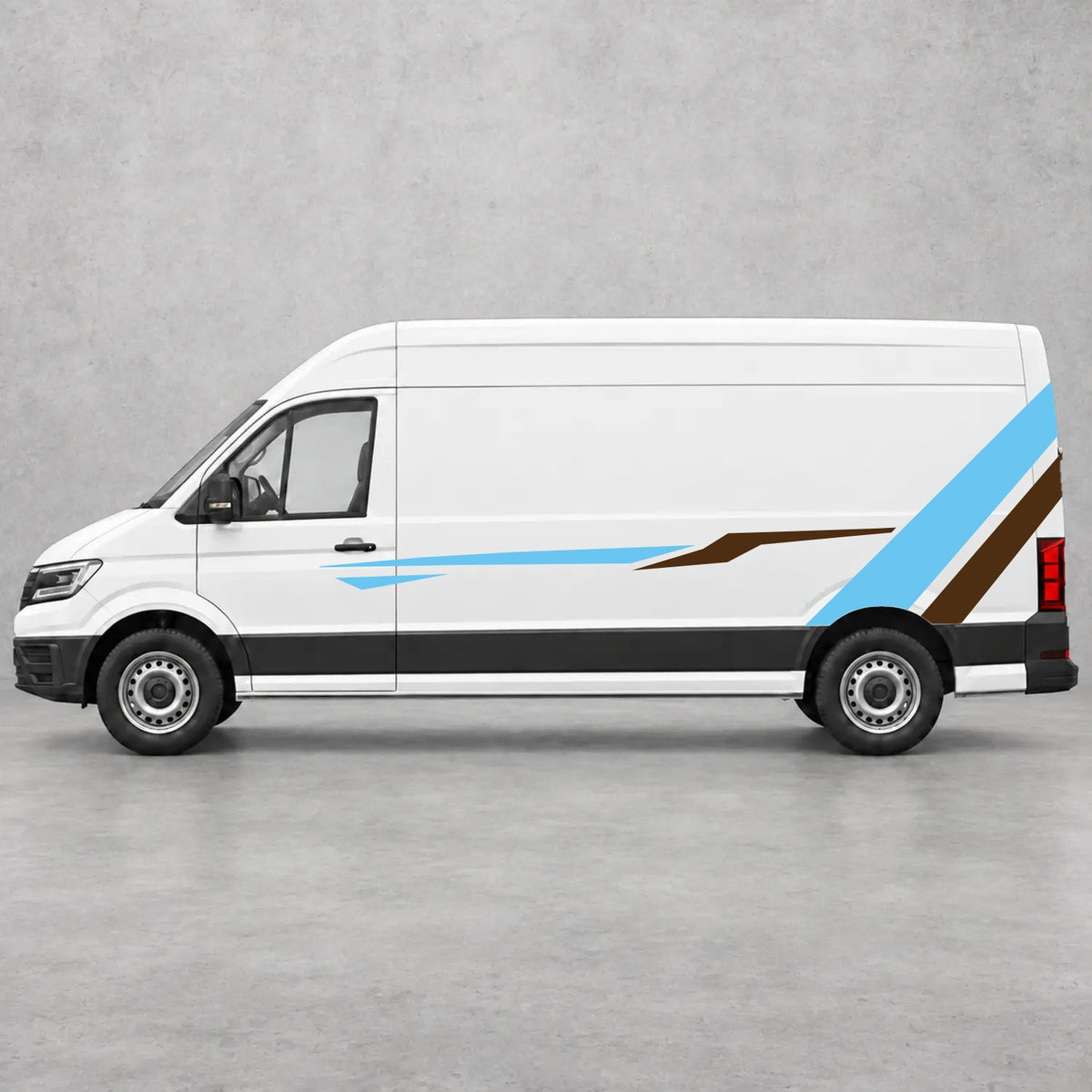 VW Crafter Bold Rear Diagonal Side Stripes in Light Blue & Brown
