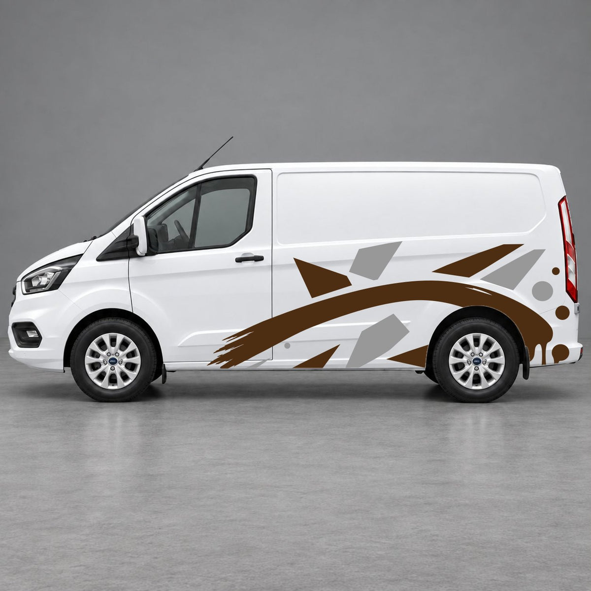 Ford Transit Custom Abstract Geometric Splash Side Graphics in Grey & Brown