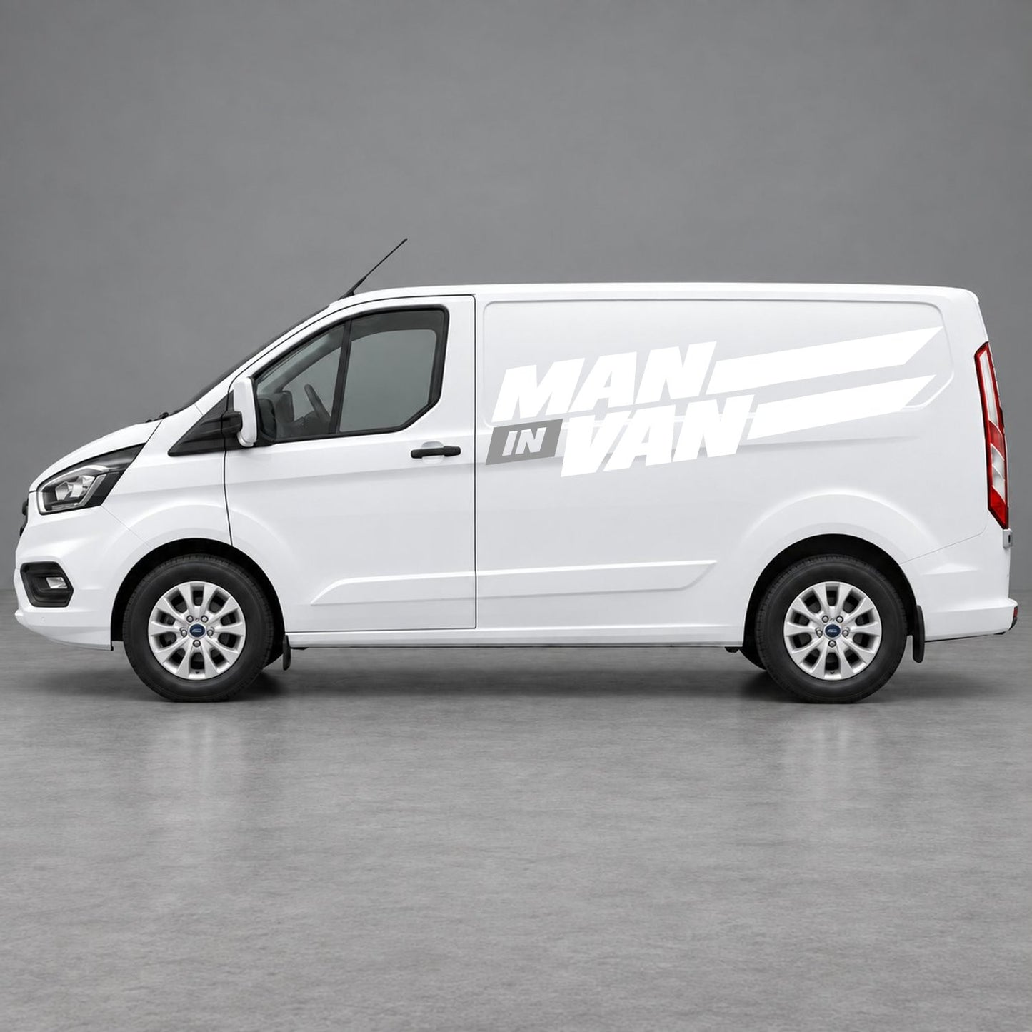 Ford Transit Custom Man in Van Side Stripes in White & Grey