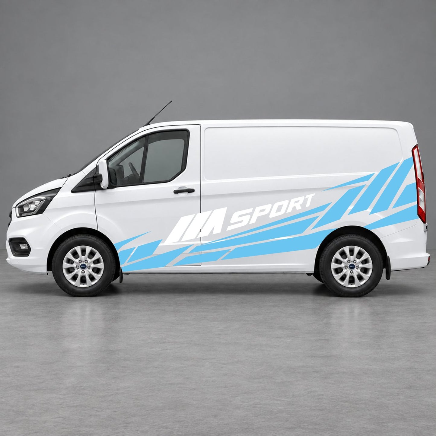 Ford Transit Custom M Sport Racing Side Graphics in Light Blue & White