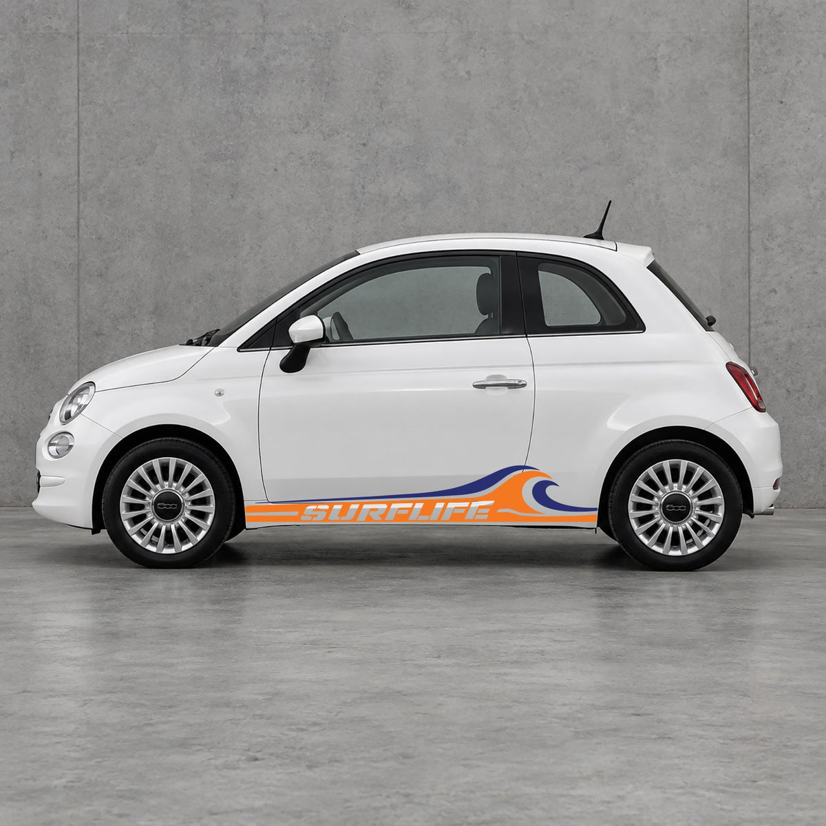 Fiat 500 Surf Life Side Stripes Kit - Pair Supplied in Orange & Navy Blue
