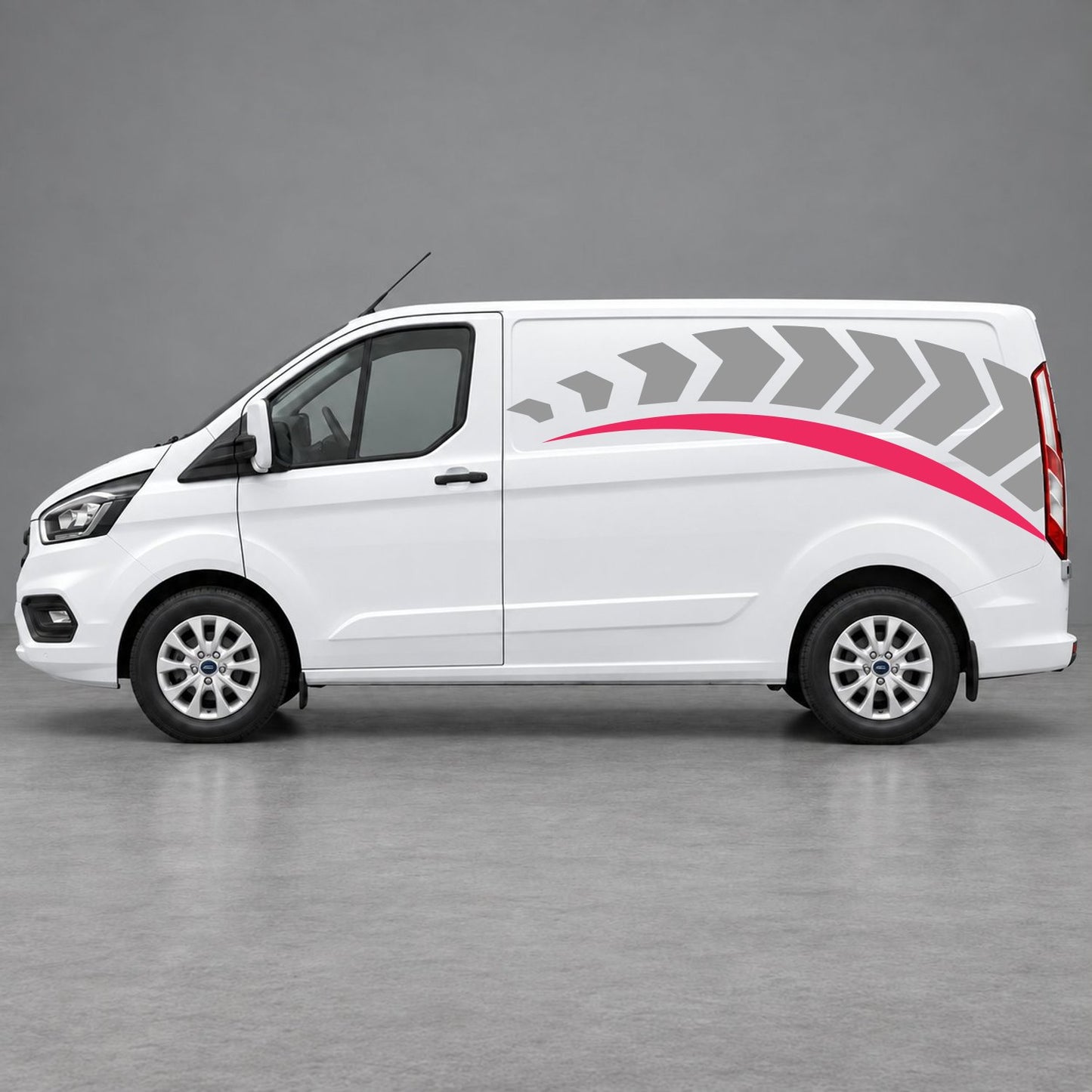 Ford Transit Custom Chevron Track Side Graphics in Grey & Pink