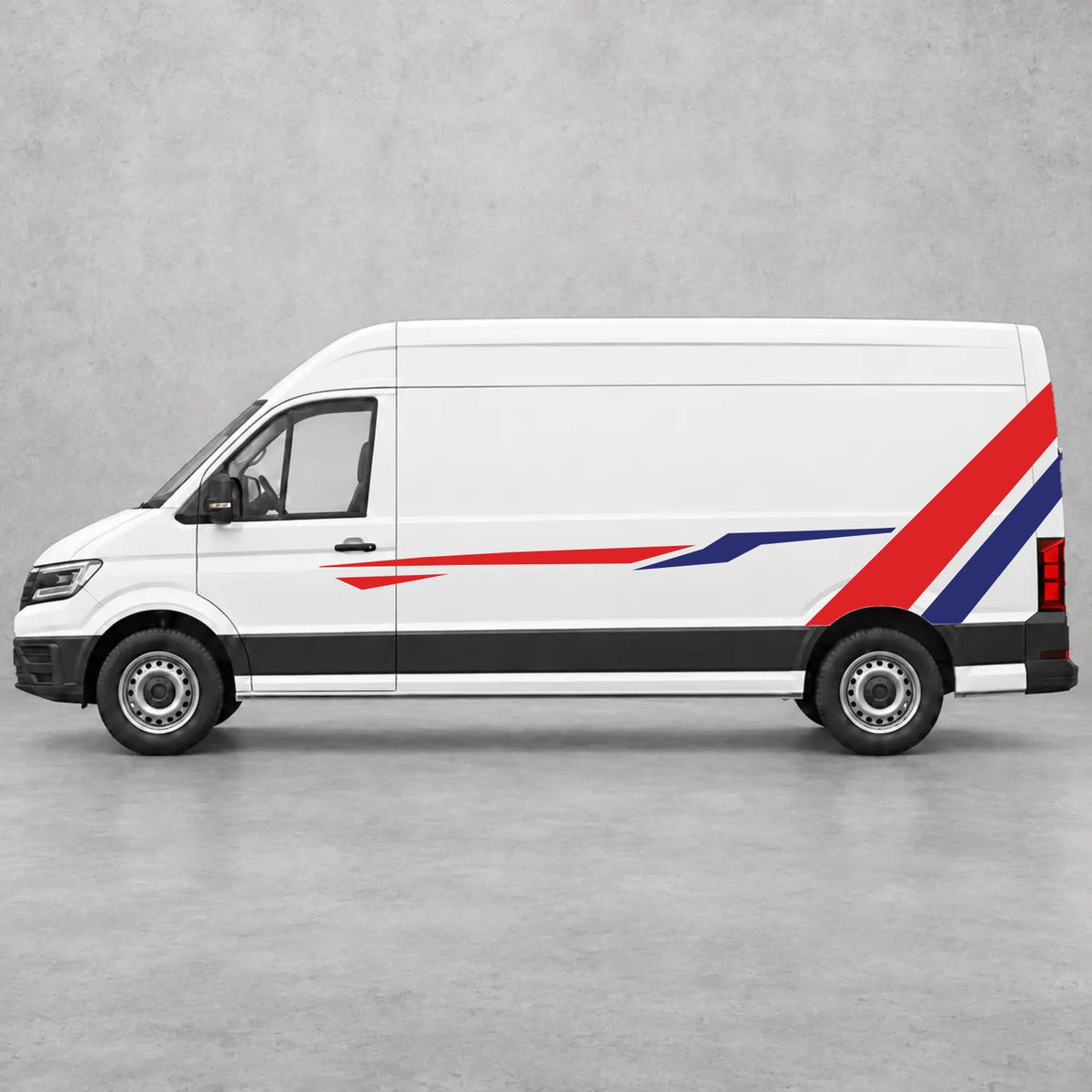 VW Crafter Bold Rear Diagonal Side Stripes in Red & Navy Blue