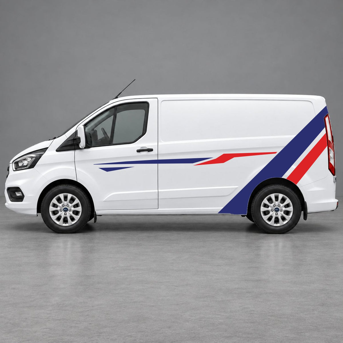 Ford Transit Custom Bold Rear Diagonal Side Stripes in Navy Blue & Red